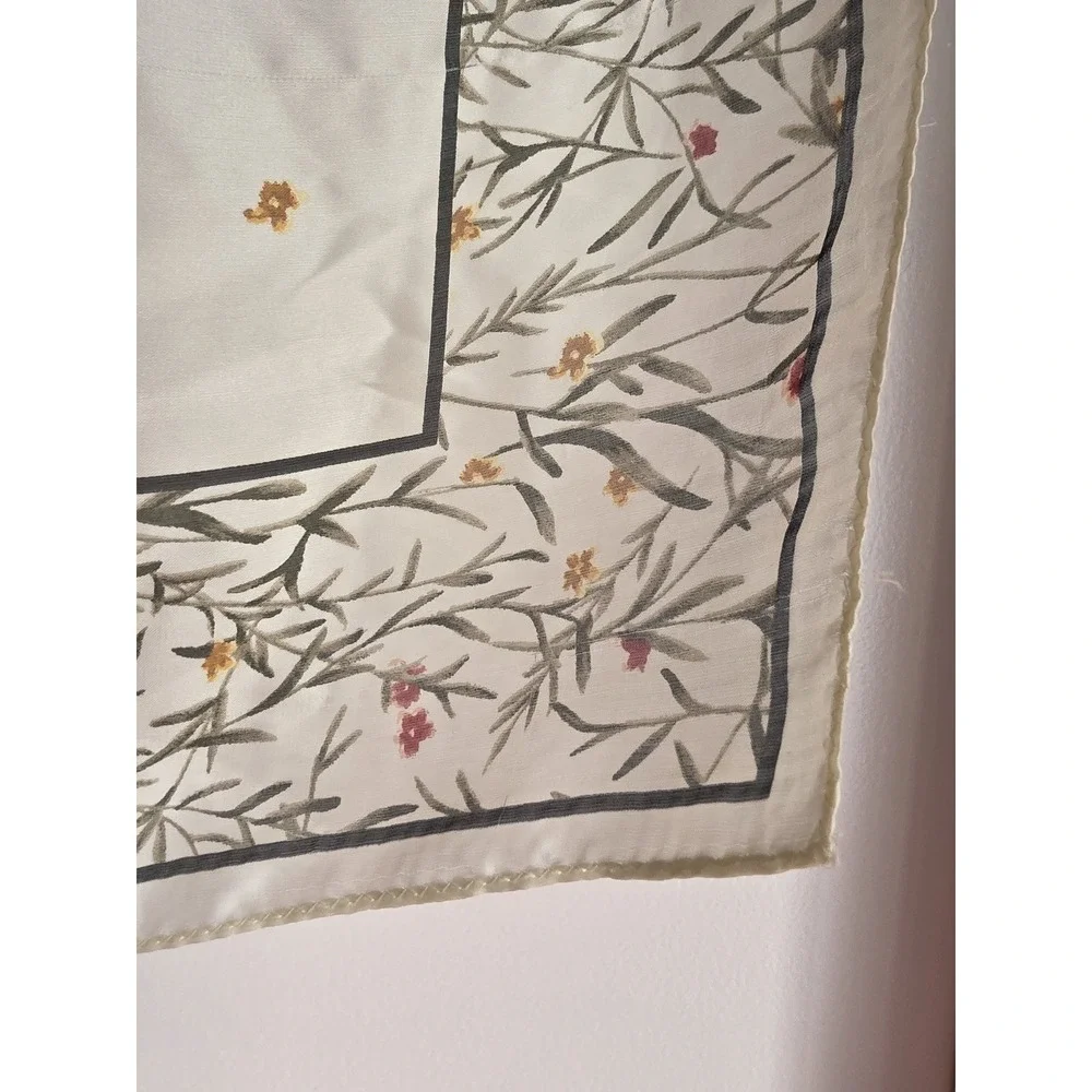 Square Bandana Scarf Off-White Green Yellow Red Floral Rolled Edges
